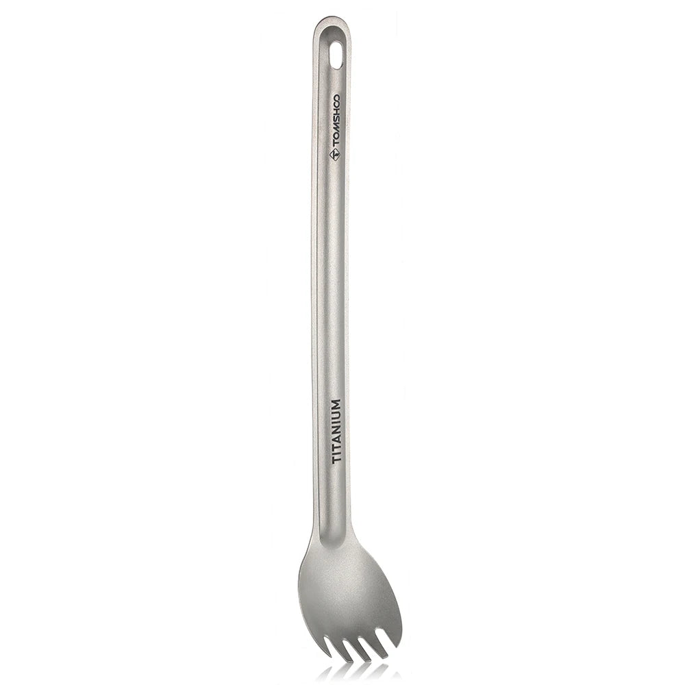 Tomshoo Titanium Long Handle Spoon Spork Set Outdoor Portable Matte Finish Dinner Spork Cutlery Camping Backpacking Equipment