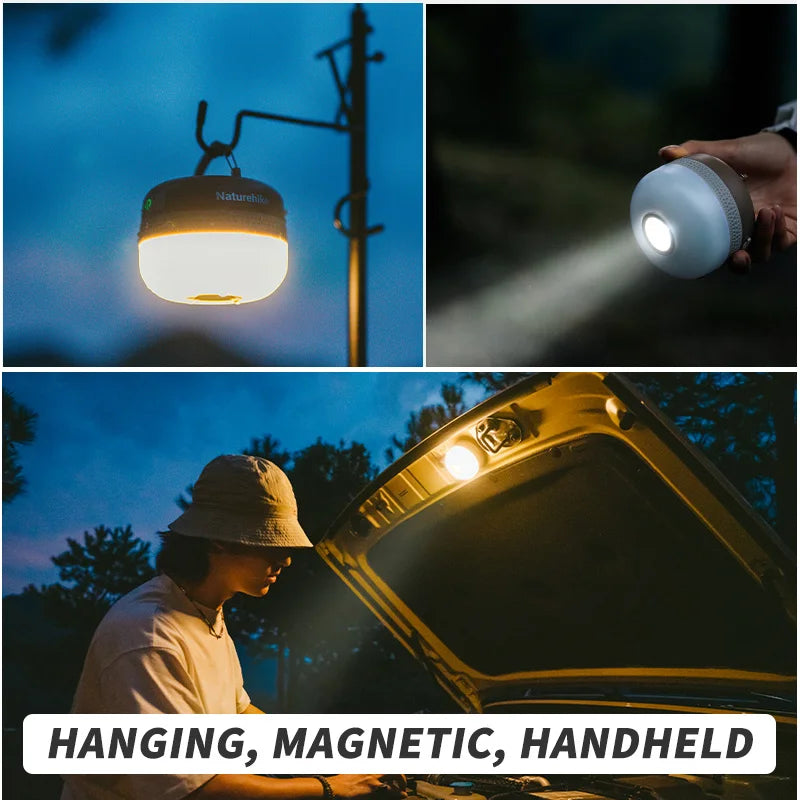 Naturehike Camping Light Rechargeable Outdoor Camping Tent Light with 5 Lighting Modes Hanging Portable Lamp 3 Brightness Levels