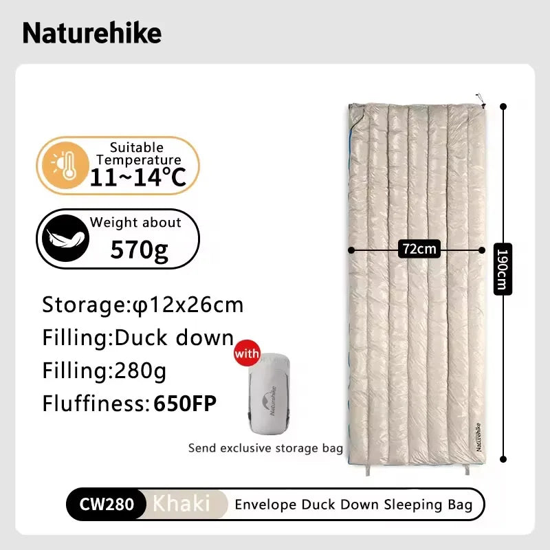Naturehike Camping Sleeping Bag Duck Down Ultralight Waterproof Splicable Portable CW280 CWM400 Sleeping Bags for Outdoor Hiking