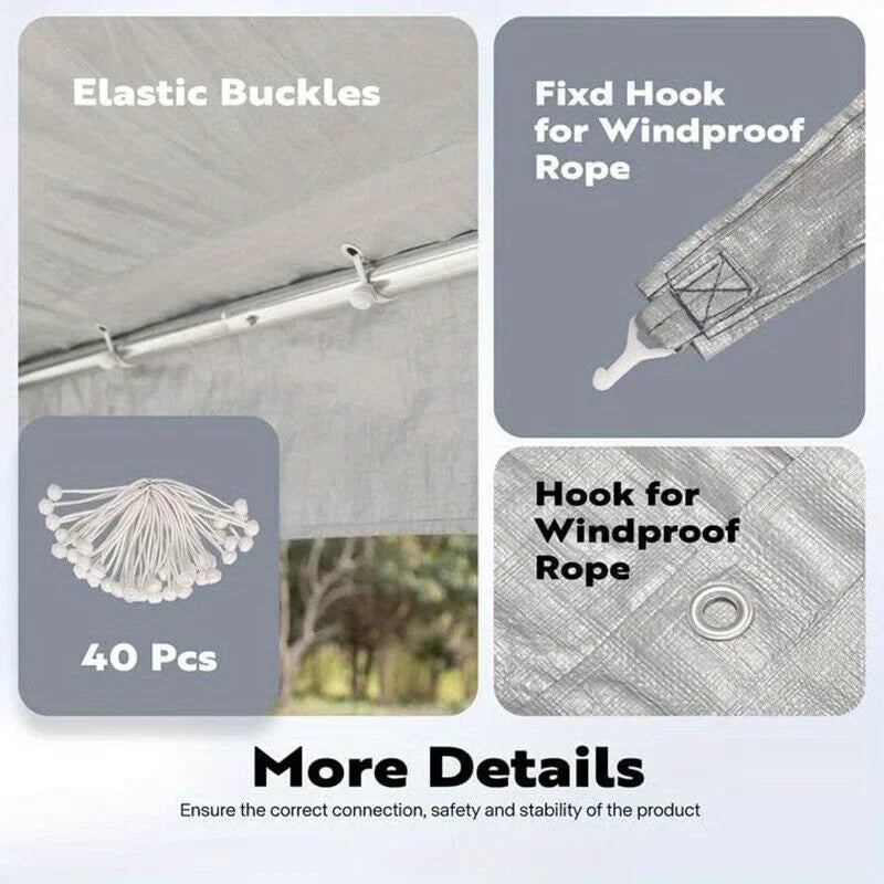 10 x 20Feet Replacement Canopy Cover for Car Tent Top Garage Shelter Cover with Ball Bungees (Only Cover,Frame Not Included)