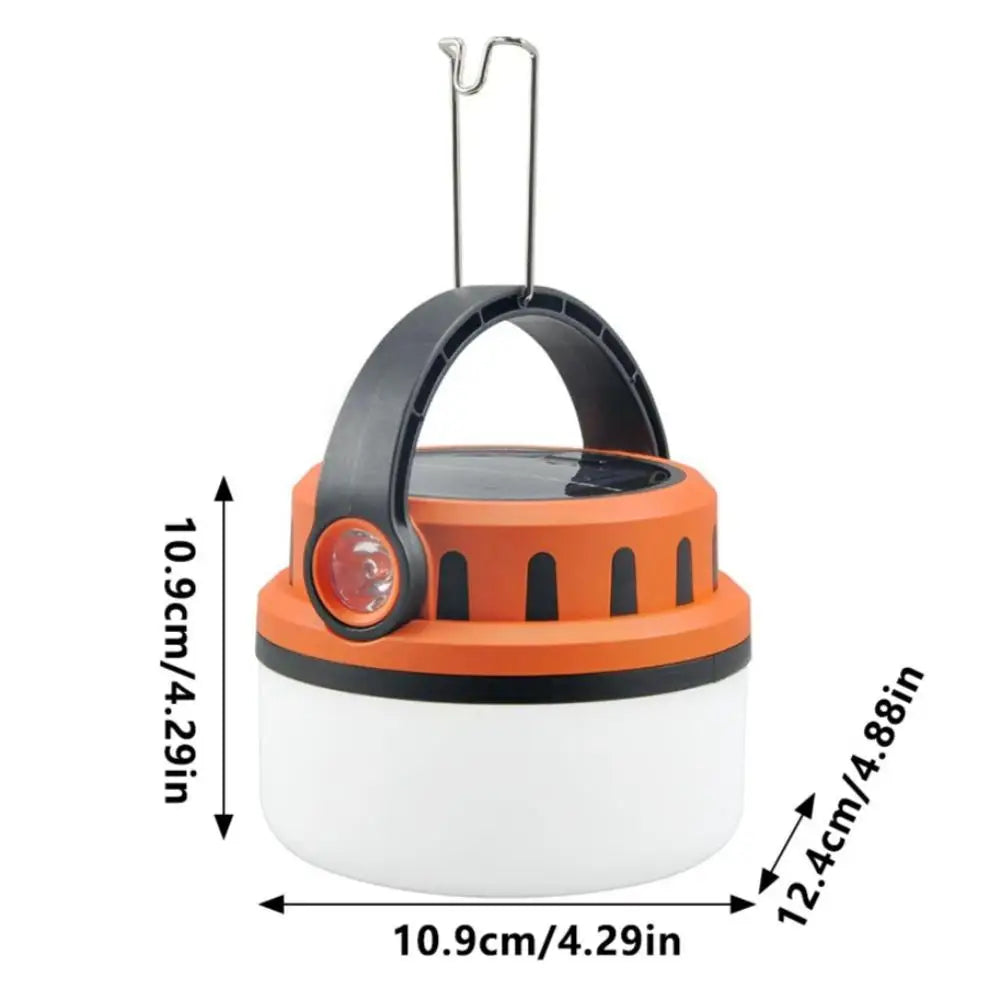 LED Solar Camping Light USB Rechargeable IP55 Waterproof Emergency Lamp with Hanging Hook Handheld Outdoor Lighting Accessory