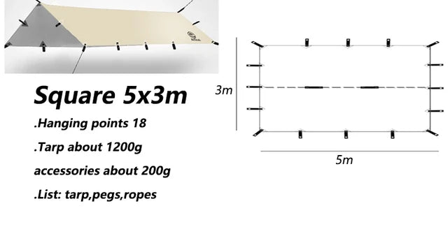 Aricxi 210t polyester Ultralight Outdoor Camping black silver coating Anti-ultraviolet rhombus square hexagon sun shelter tarp