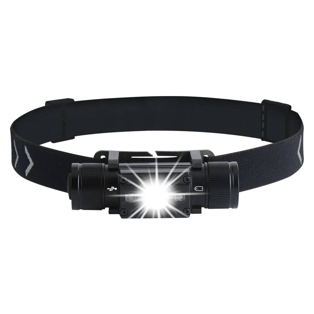 BORUiT LED Headlamp 7-Mode Powerful Waterproof Headlight Type-C Rechargeable 18650 Head Torch for Camping Hunting