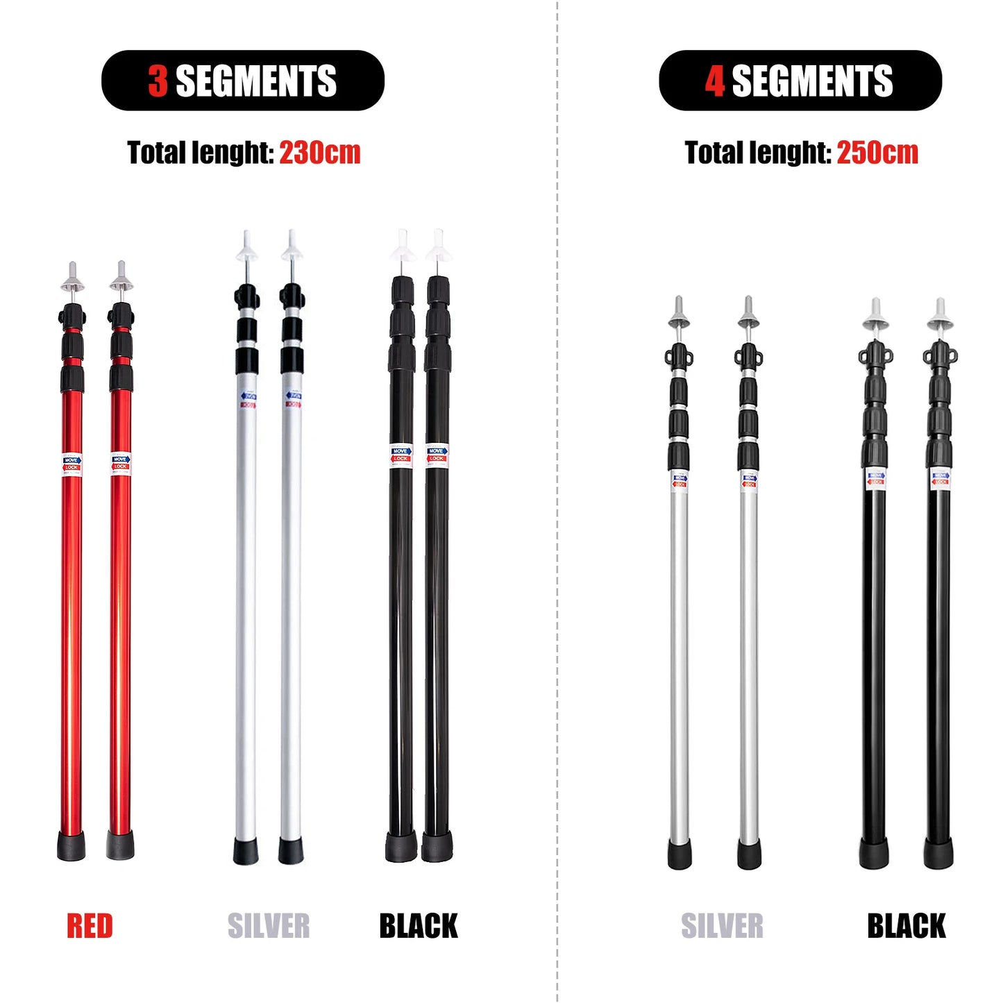 Adjustable Tent Support Rod Beach Shelter Tarp Awning Pole Thicken Aluminum Alloy Tent Pole Camping Accessories for Camping Tent