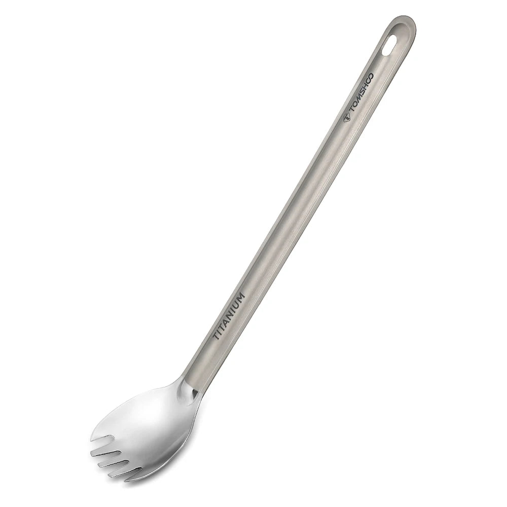 Tomshoo Titanium Long Handle Spoon Spork Set Outdoor Portable Matte Finish Dinner Spork Cutlery Camping Backpacking Equipment