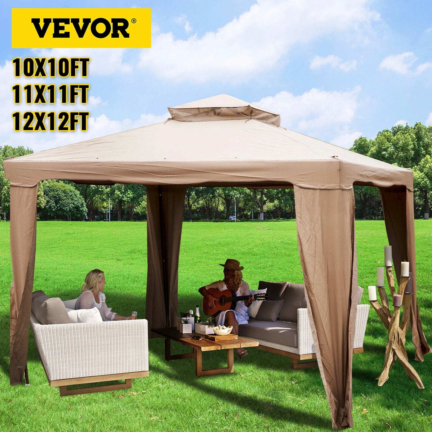VEVOR Outdoor Gazebo Canopy Tent W/ Netting Sandbag Patio Garden Shade Awning Shelter Picnic Backyard Party Wedding Camping Tent