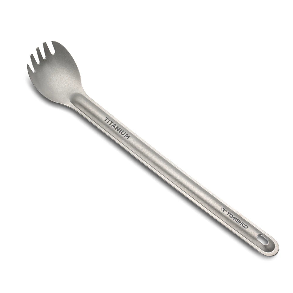 Tomshoo Titanium Long Handle Spoon Spork Set Outdoor Portable Matte Finish Dinner Spork Cutlery Camping Backpacking Equipment