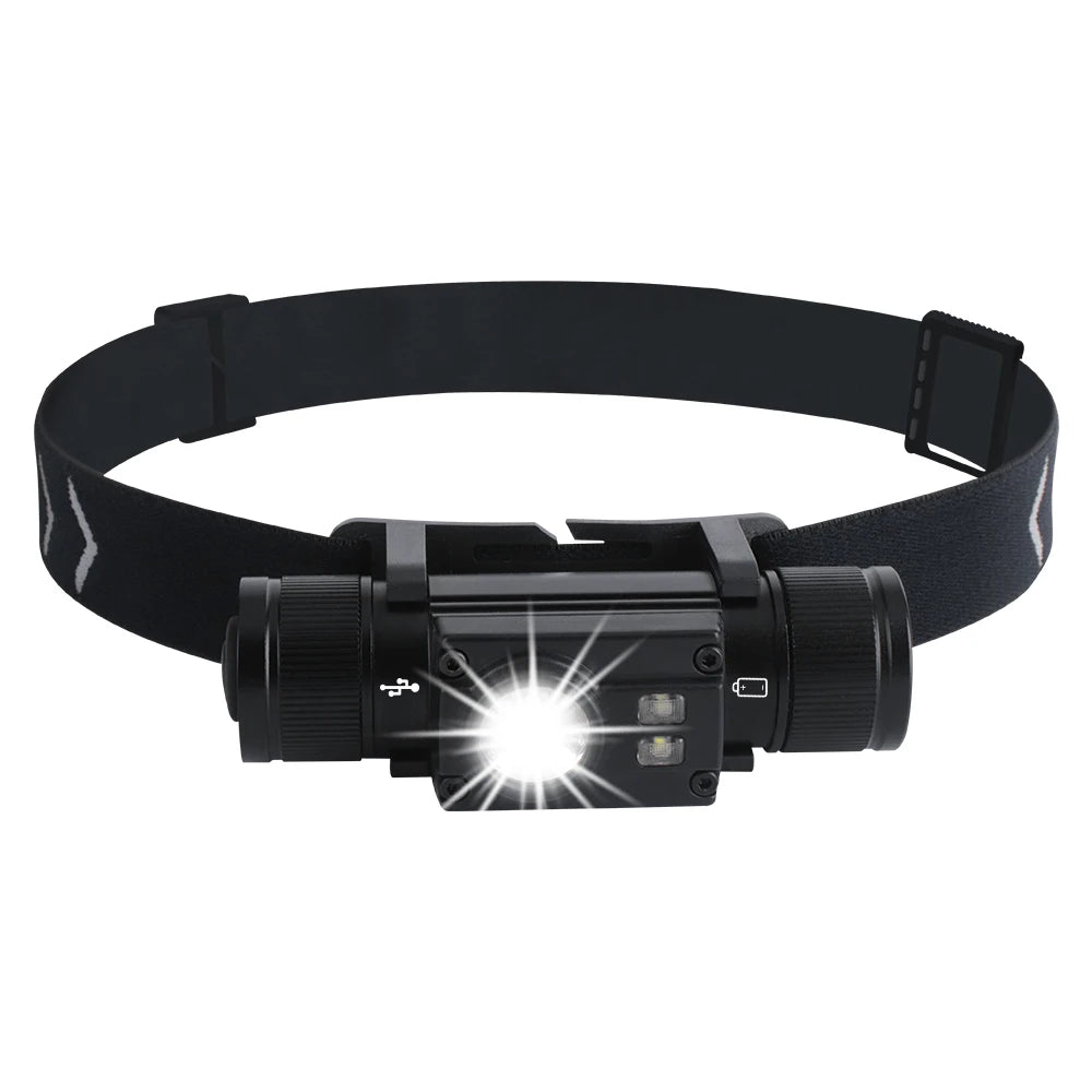 BORUiT LED Headlamp 7-Mode Powerful Waterproof Headlight Type-C Rechargeable 18650 Head Torch for Camping Hunting