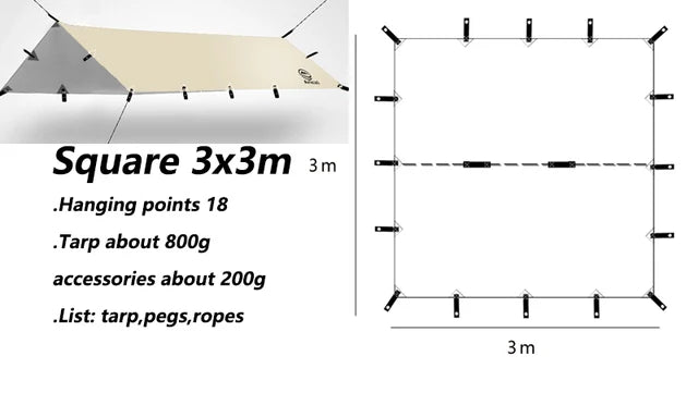 Aricxi 210t polyester Ultralight Outdoor Camping black silver coating Anti-ultraviolet rhombus square hexagon sun shelter tarp