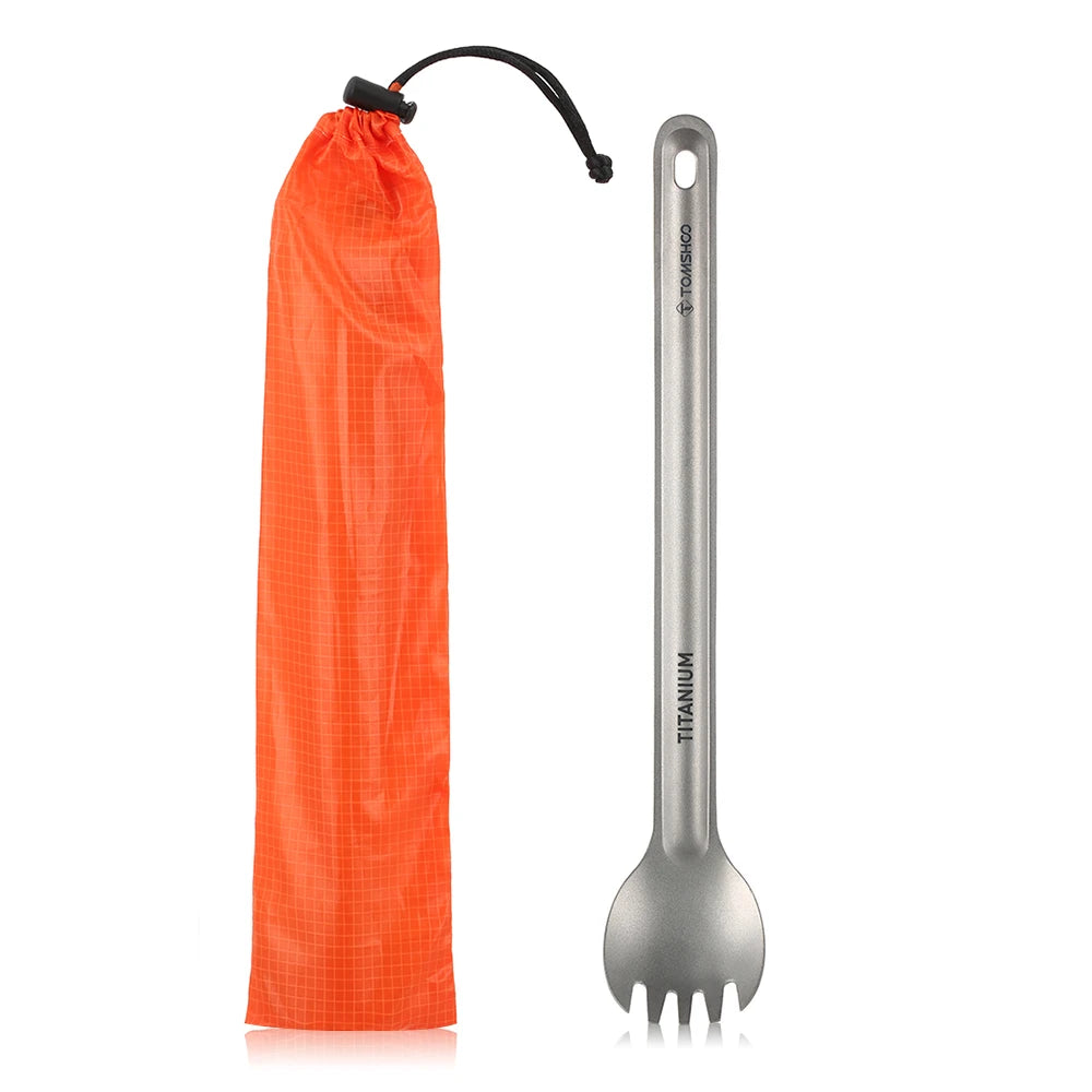 Tomshoo Titanium Long Handle Spoon Spork Set Outdoor Portable Matte Finish Dinner Spork Cutlery Camping Backpacking Equipment