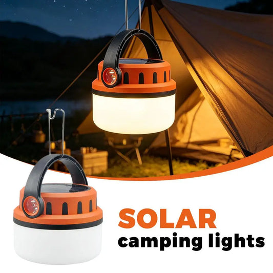 LED Solar Camping Light USB Rechargeable IP55 Waterproof Emergency Lamp with Hanging Hook Handheld Outdoor Lighting Accessory