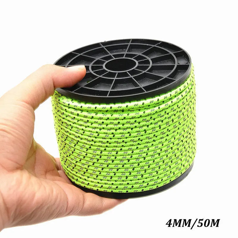 5M/10M/20M/50M Reflective Tent Rope Guylines Nylon Tent Line Cord Rescue Umbrella Paracord Rope Camping Hiking Tent Accessories