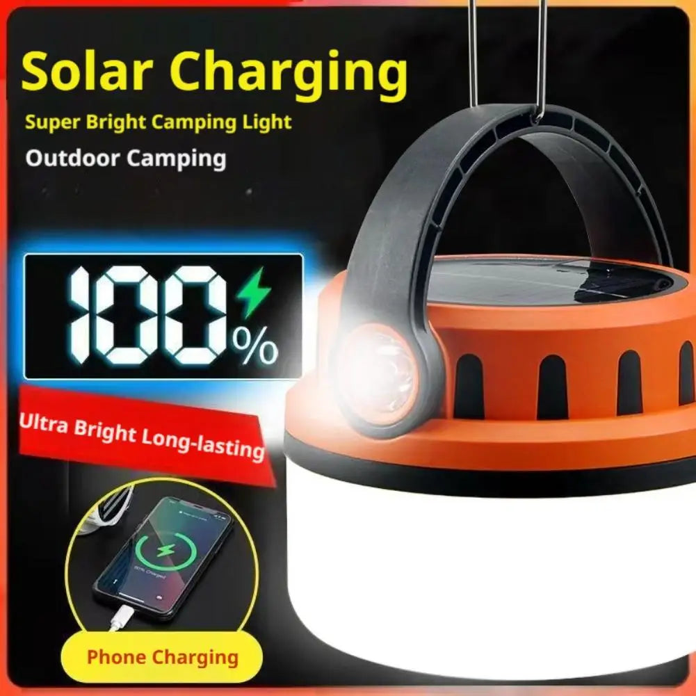 LED Solar Camping Light USB Rechargeable IP55 Waterproof Emergency Lamp with Hanging Hook Handheld Outdoor Lighting Accessory