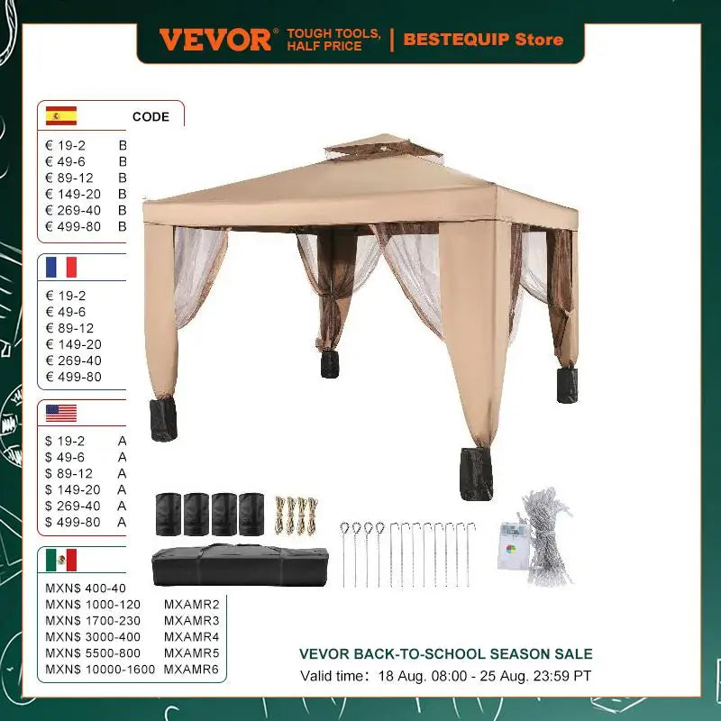 VEVOR Outdoor Gazebo Canopy Tent W/ Netting Sandbag Patio Garden Shade Awning Shelter Picnic Backyard Party Wedding Camping Tent