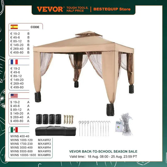 VEVOR Outdoor Gazebo Canopy Tent W/ Netting Sandbag Patio Garden Shade Awning Shelter Picnic Backyard Party Wedding Camping Tent