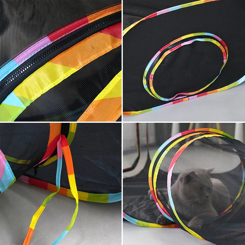 Cat Rainbow Tunnel Collapsible Portable Cat Tent Interactive Play Toy Connectable Circle Playground Tunnel Drill Hole Pet Toys