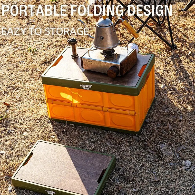 Outdoor Camping Folding Box Car Trunk Wooden Cover Camping Equipment Organizer Household Storage Box