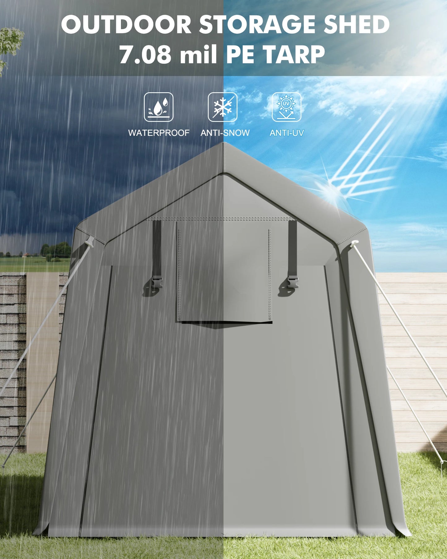 Motorcycle Storage Sheds 7x12 FT Portable Shed with Rolled up Zipper Door, Waterproof, Storage Tent Heavy Duty for Motorcycle
