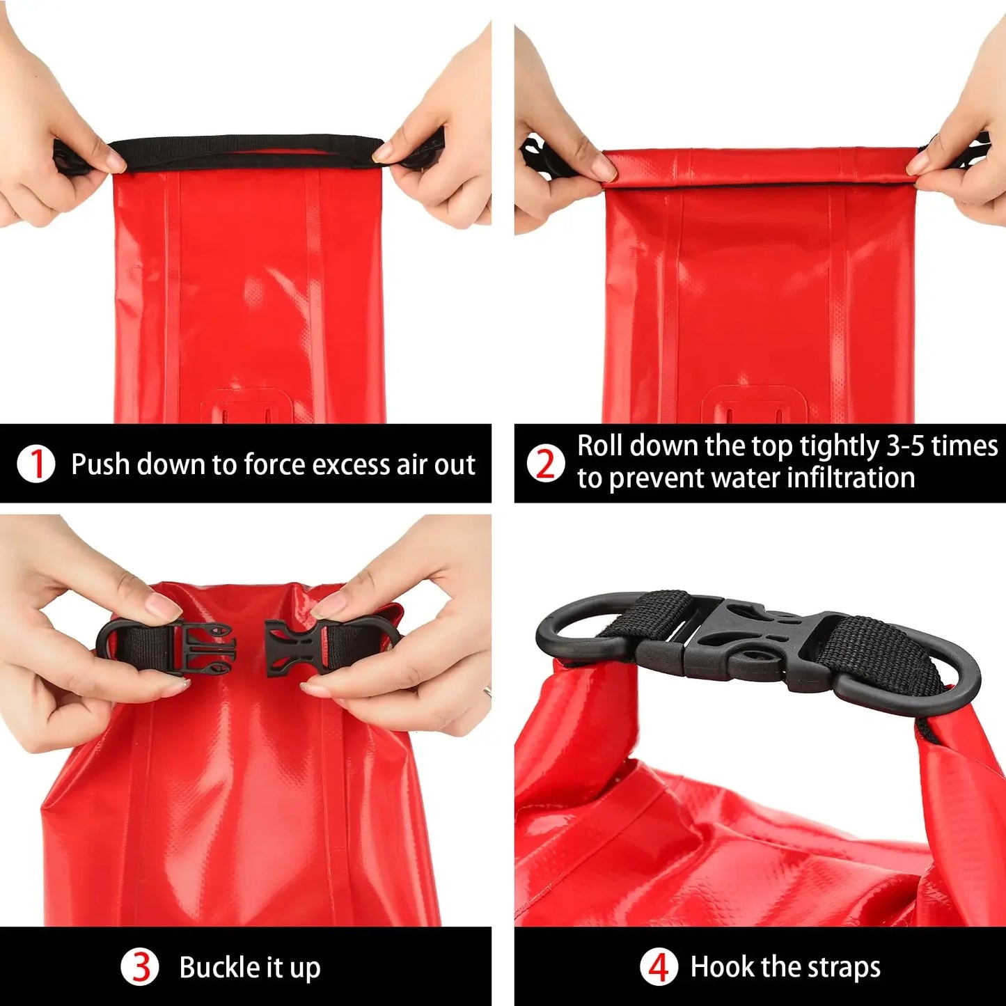 2L Waterproof First Aid Bag Roll Top Boat Emergency Kit Red with Shoulder Straps for Boating Swimming Fishing Kayaking Camping