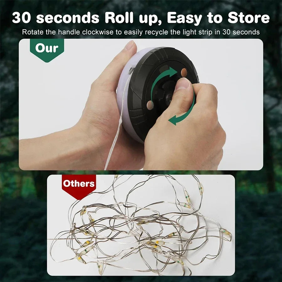 LED Camping Lamp Camping String Lights 10M Length Waterproof Rechargeable LED Flashlight Hook Lamp 2 in 1 RGB Atmosphere Light
