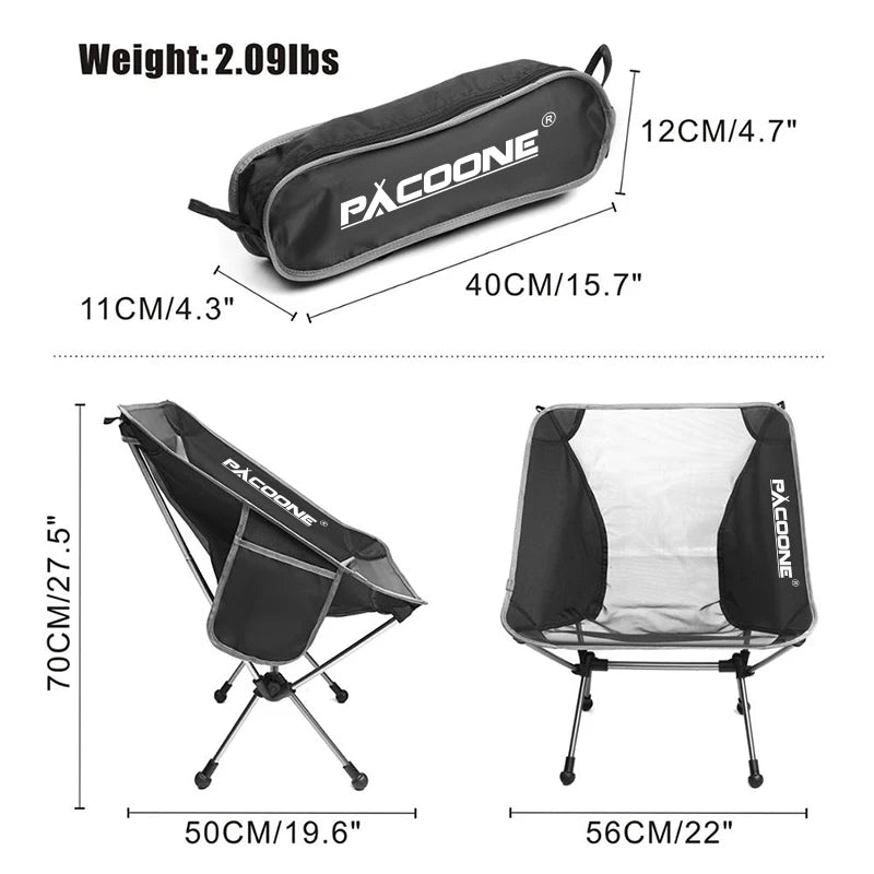 PACOONE Camping Portable Folding Moon Chair Travel Ultralight Aluminum Chair Outdoor Beach Fishing Chair Picnic Seat Tools
