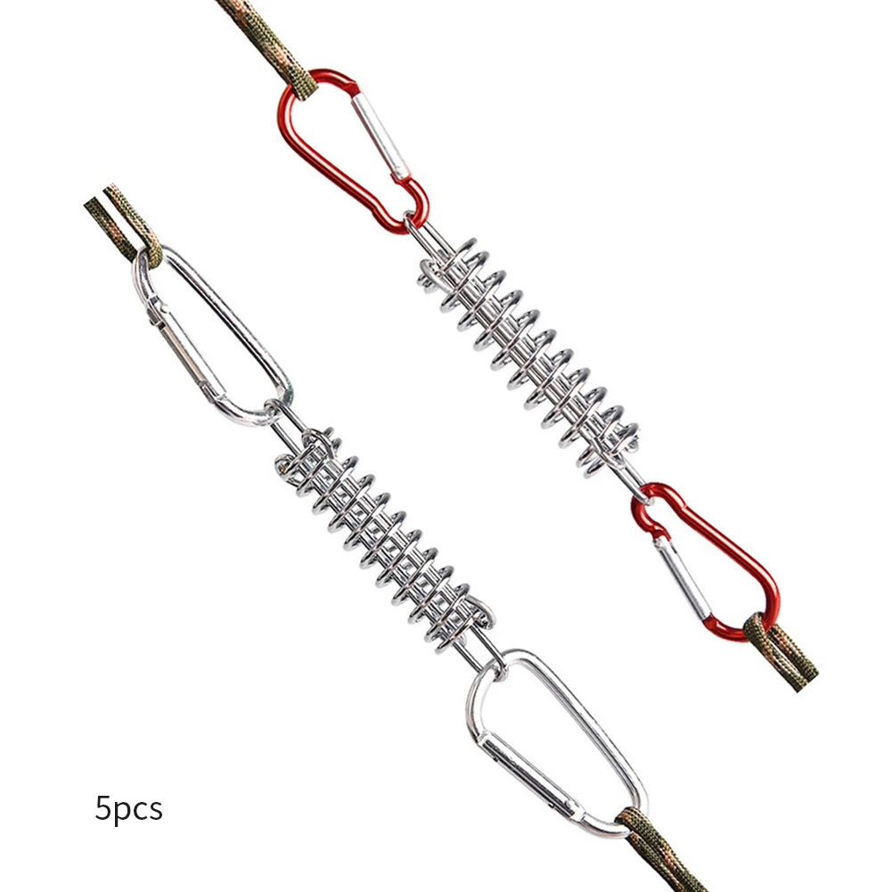 5pcs Outdoor Camping With Carabiner Steel Tent Rope Tightener Awning Lightweight Spring Windproof Fixing Cord Tensioner Buckle