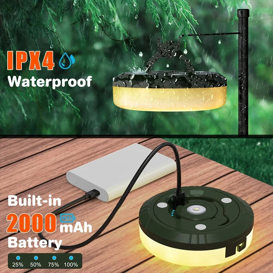LED Camping Lamp Camping String Lights 10M Length Waterproof Rechargeable LED Flashlight Hook Lamp 2 in 1 RGB Atmosphere Light