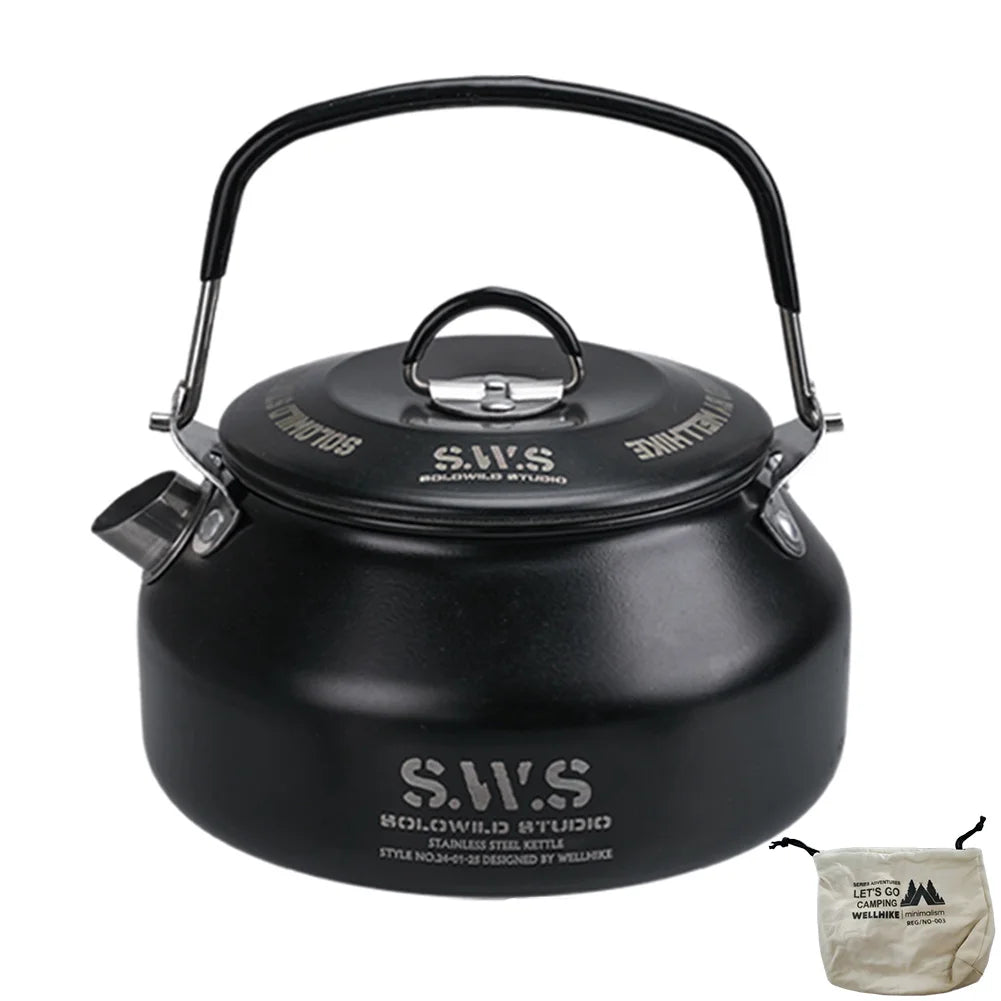 0.8L Portable Hiking Kettle with Handle Ultralight Coffee Kettle Anti-Slip Lightweight Coffee Pot Tourist Cookware Supplies