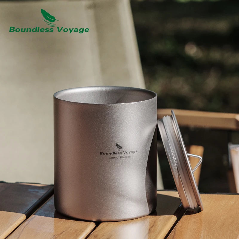 Boundless Voyage Double Walled Titanium Cup with Lid Outdoor Indoor Anti-scalding Mug Tableware 350ml