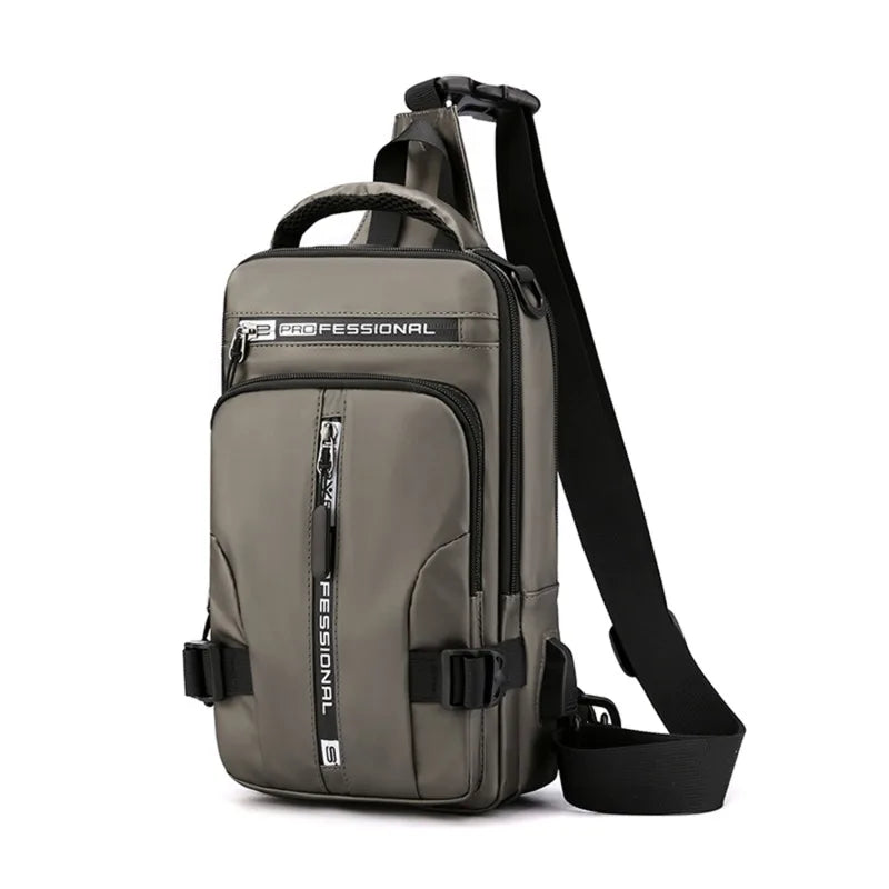 Waterproof Casual Chest Bag Men Multifunction Anti-theft USB Charging Men Crossbody Bag Nylon Canvas Travel Chest Bag Pack Male