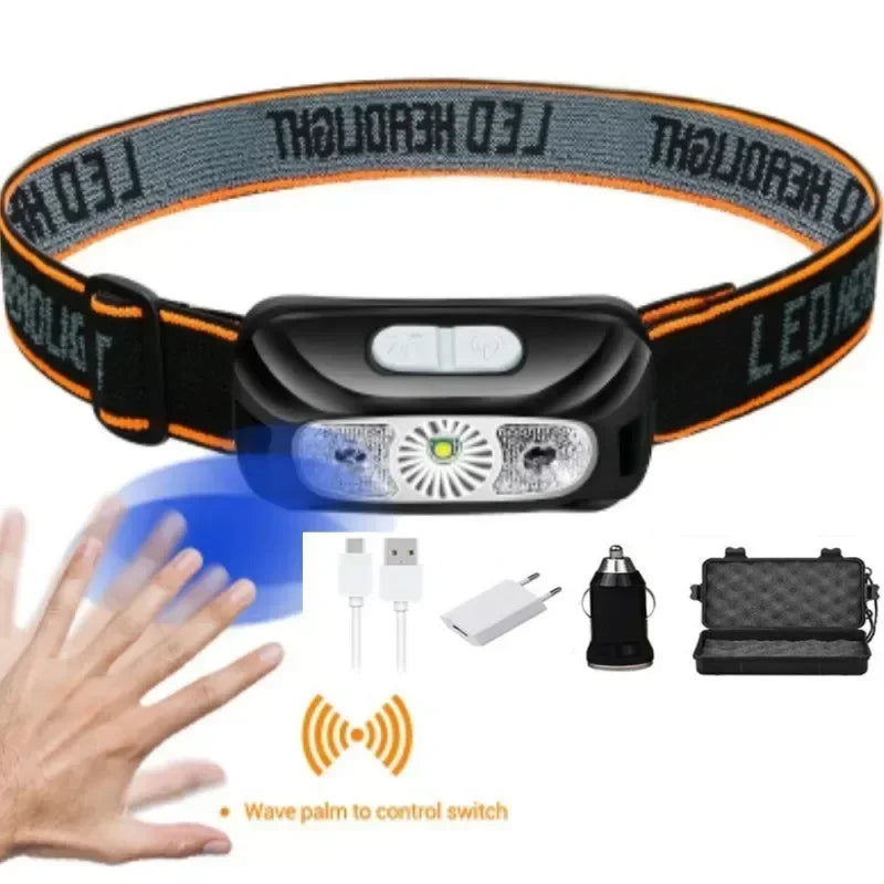 Mini Rechargeable Powerful Sensor Headlamp Fishing Camping USB Head Flashlight COB LED Head Light Torch Headlights Front Lantern