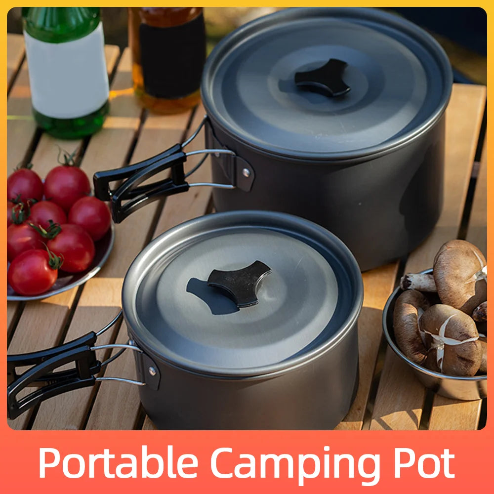 Portable Camping Pot with Lid and Folding Handle Camping Cook Pot Non-Stick Camping Cooking Utensils for Camping Hiking Picnic