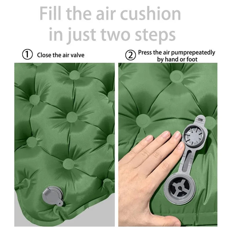 Inflatable Air Matt Double Sleeping Pad Camping Air Mat with Pillow Air Mattress Waterproof Nature Hike Folding Sleeping Mat