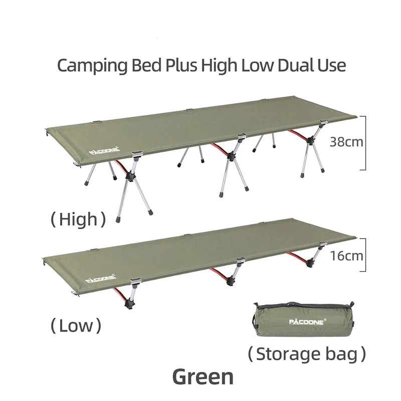 PACOONE Camping Cot Portable Folding Bed Ultralight Aluminum Alloy Sleeping Cot for Outdoor Hiking Backpacking Travel