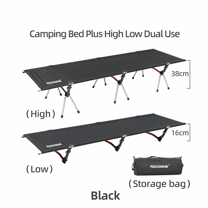 PACOONE Camping Cot Portable Folding Bed Ultralight Aluminum Alloy Sleeping Cot for Outdoor Hiking Backpacking Travel