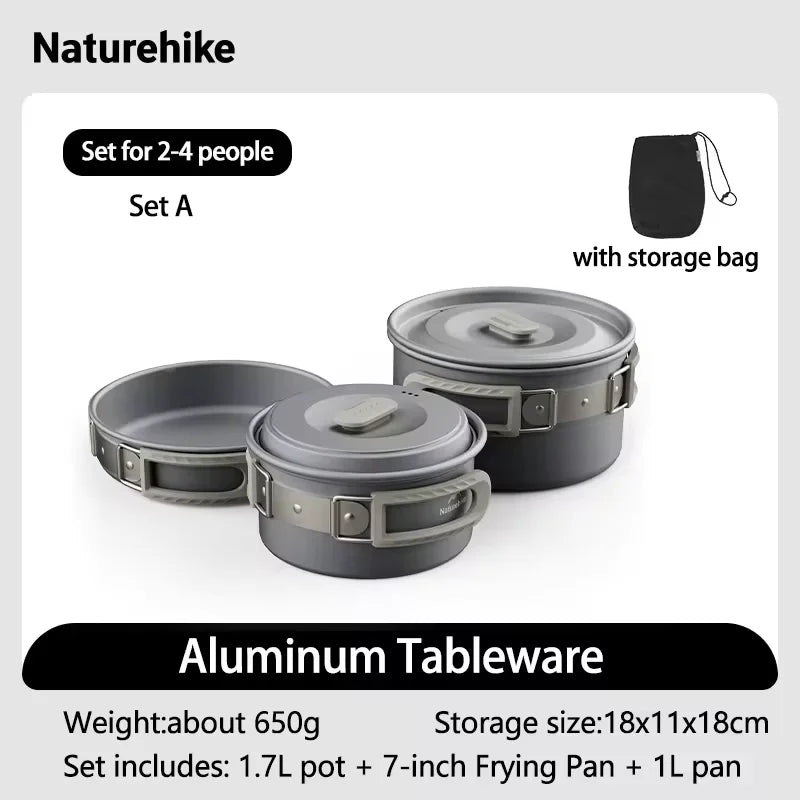 Naturehike Camping Cookware Kit Outdoor Cooking Ultralight Aluminum Pot Kettle Tablewear Set Kitchen Utensils Camping Gear