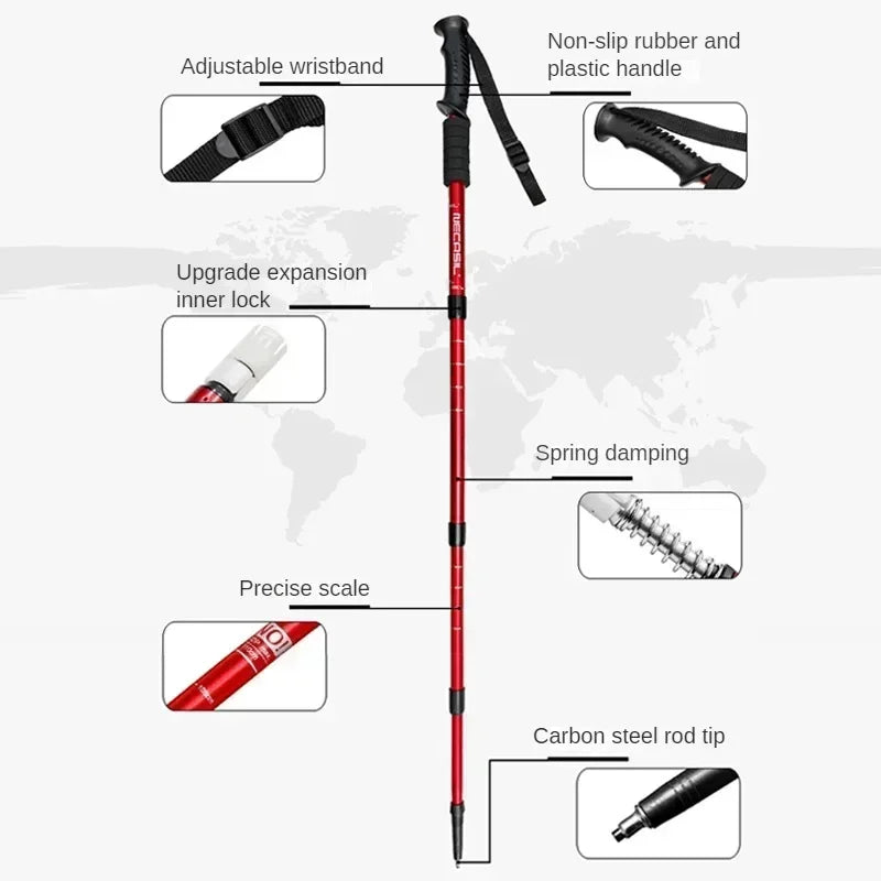 1-pack aluminum alloy telescopic trekking poles ultra-light shock-absorbing walking poles trekking poles