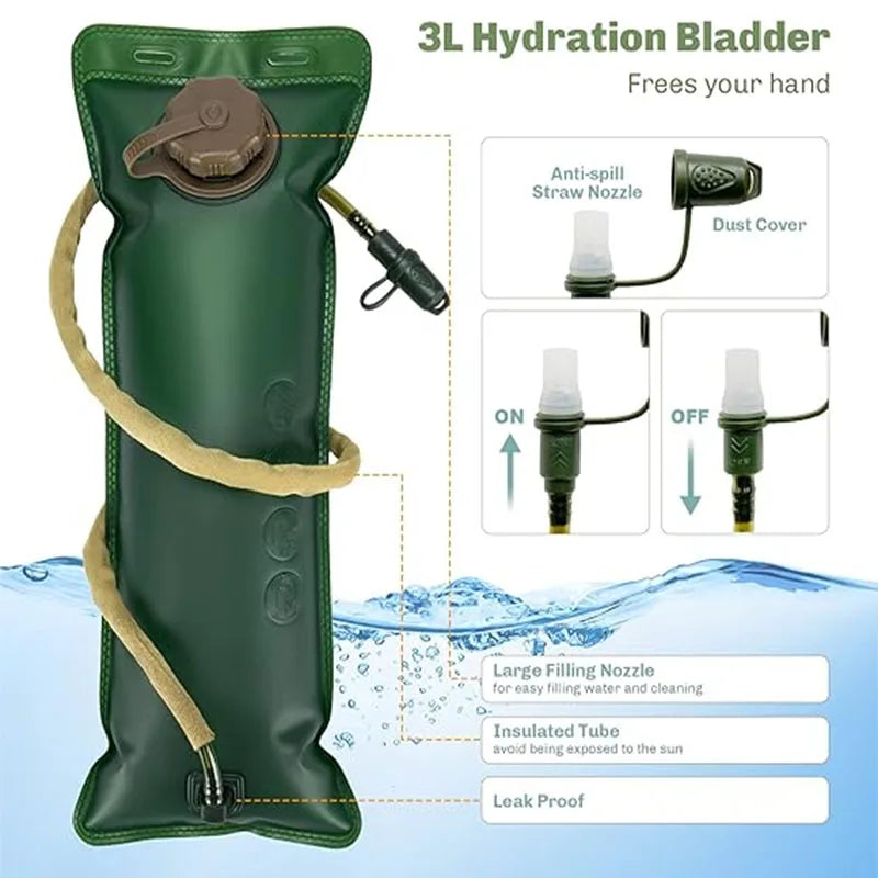Hydrating Pack Backpack Daypack Water Backpack with 3L BPA Free Leak-Proof Water Bladder for Hiking Running Cycling Hunting