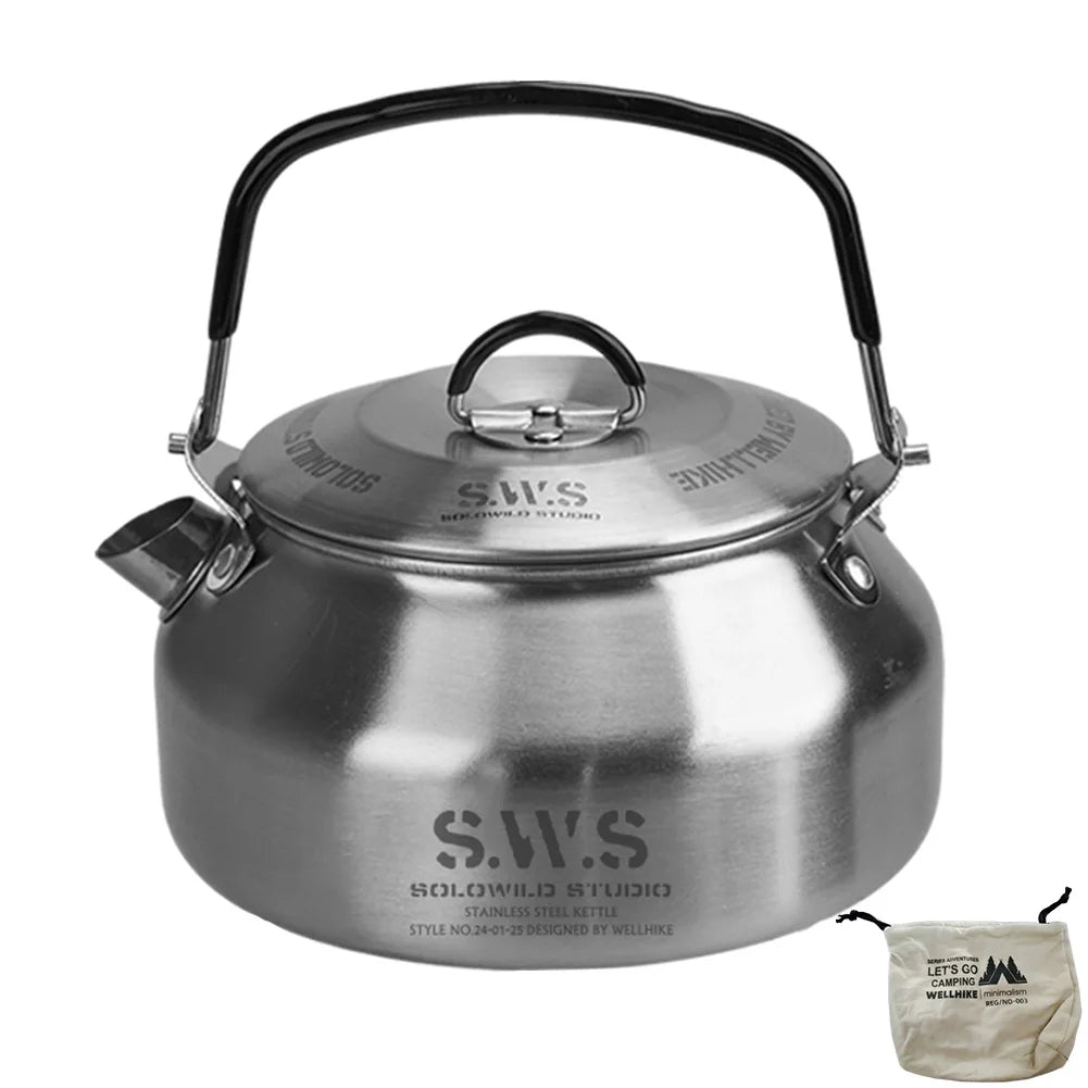 0.8L Portable Hiking Kettle with Handle Ultralight Coffee Kettle Anti-Slip Lightweight Coffee Pot Tourist Cookware Supplies