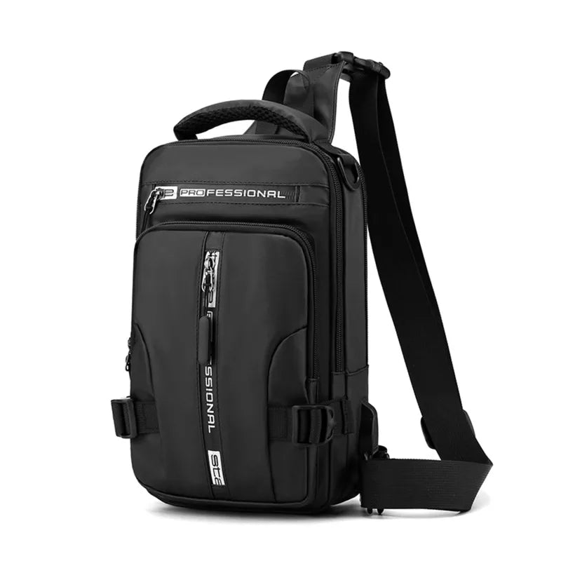 Waterproof Casual Chest Bag Men Multifunction Anti-theft USB Charging Men Crossbody Bag Nylon Canvas Travel Chest Bag Pack Male