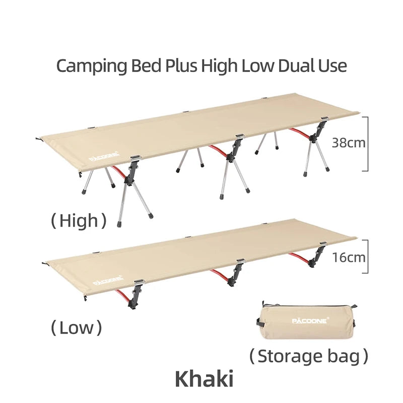 PACOONE Camping Cot Portable Folding Bed Ultralight Aluminum Alloy Sleeping Cot for Outdoor Hiking Backpacking Travel
