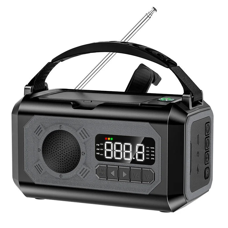 12000mAh AM/FM/NOAA Weather Radio with 2 Solar Panels Solar Hand Crank LED Flashlight Emergency Radio Reading Lamp for Outdoor
