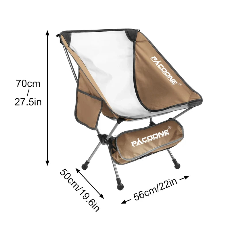 PACOONE Camping Portable Folding Moon Chair Travel Ultralight Aluminum Chair Outdoor Beach Fishing Chair Picnic Seat Tools