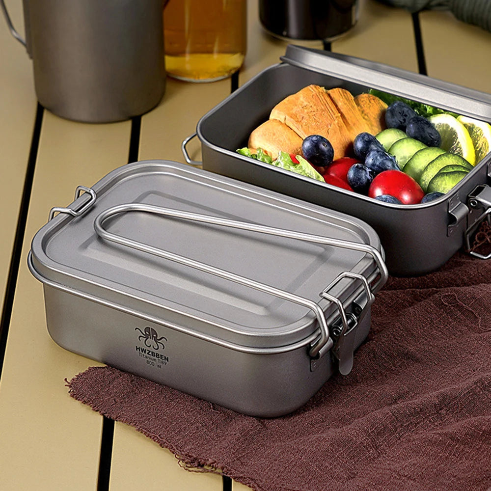 Camping Bento Box Titanium Bento Box Outdoor 800ml Lunch Box Rectangle Food Storage Container
