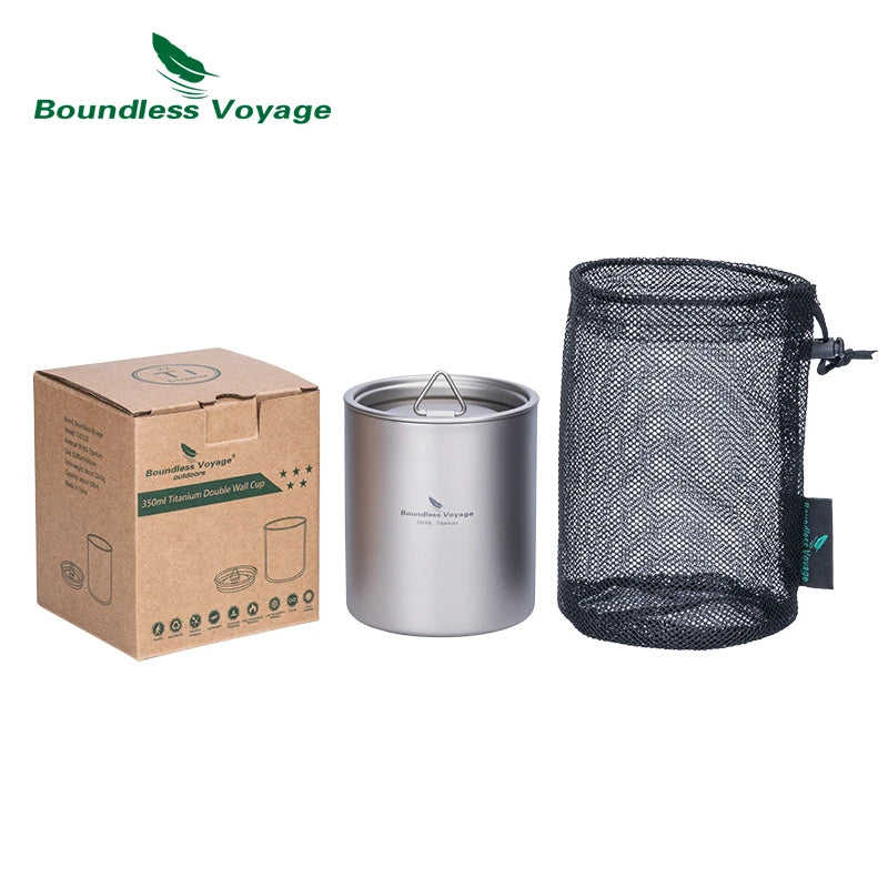 Boundless Voyage Double Walled Titanium Cup with Lid Outdoor Indoor Anti-scalding Mug Tableware 350ml