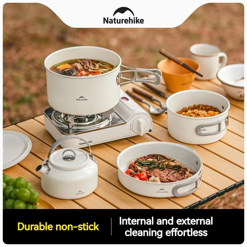 Naturehike Ceramic Non-Stick Cookware Kit Storage Outdoor Camping equipment Kettle Frying Pan Pot Portable Picnic Tablewar Set