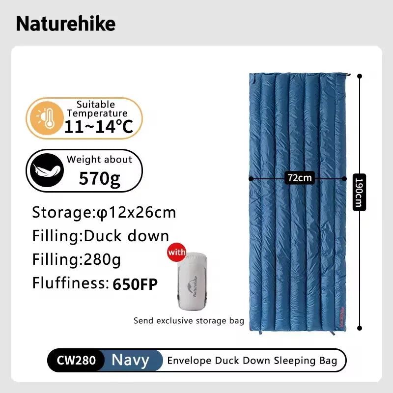 Naturehike Camping Sleeping Bag Duck Down Ultralight Waterproof Splicable Portable CW280 CWM400 Sleeping Bags for Outdoor Hiking