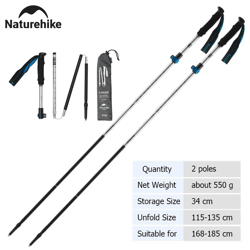 Naturehike St09 Nordic Trekking Poles Ultralight Foldable Aluminum Alloy Walking Sticks Portable Outdoor Travel Hiking Poles