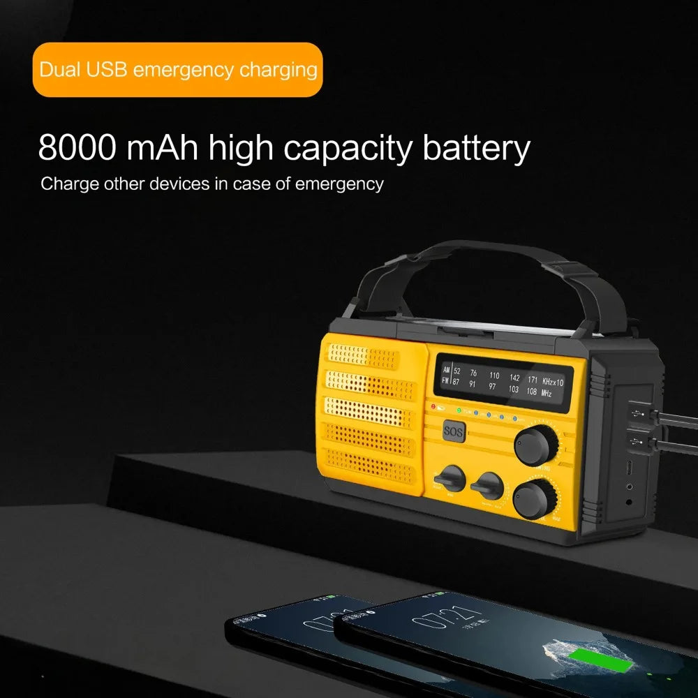 Emergency Hand Crank Rechargeable Solar Flashlight Multifunctional LED Reading Light Radio Safety Protection Self Defense