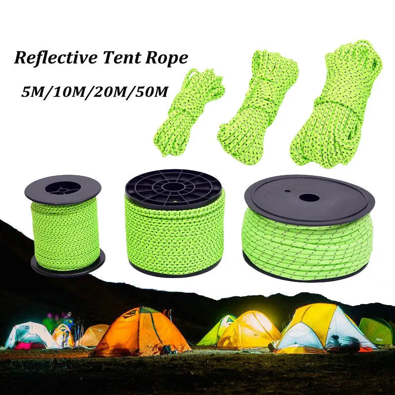 5M/10M/20M/50M Reflective Tent Rope Guylines Nylon Tent Line Cord Rescue Umbrella Paracord Rope Camping Hiking Tent Accessories